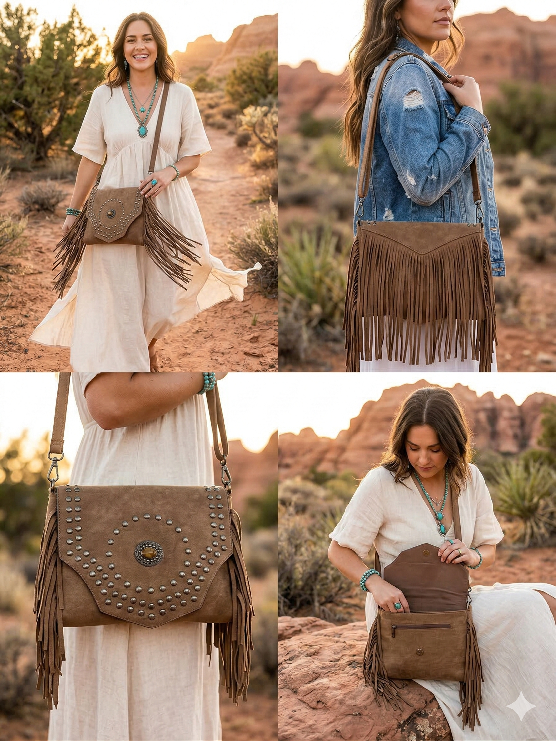 Dakota Suede & Stud Messenger Bag