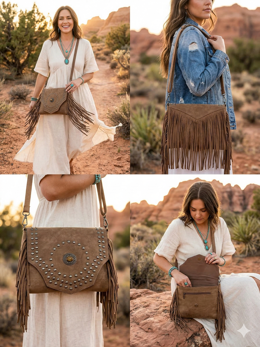 Dakota Suede & Stud Messenger Bag