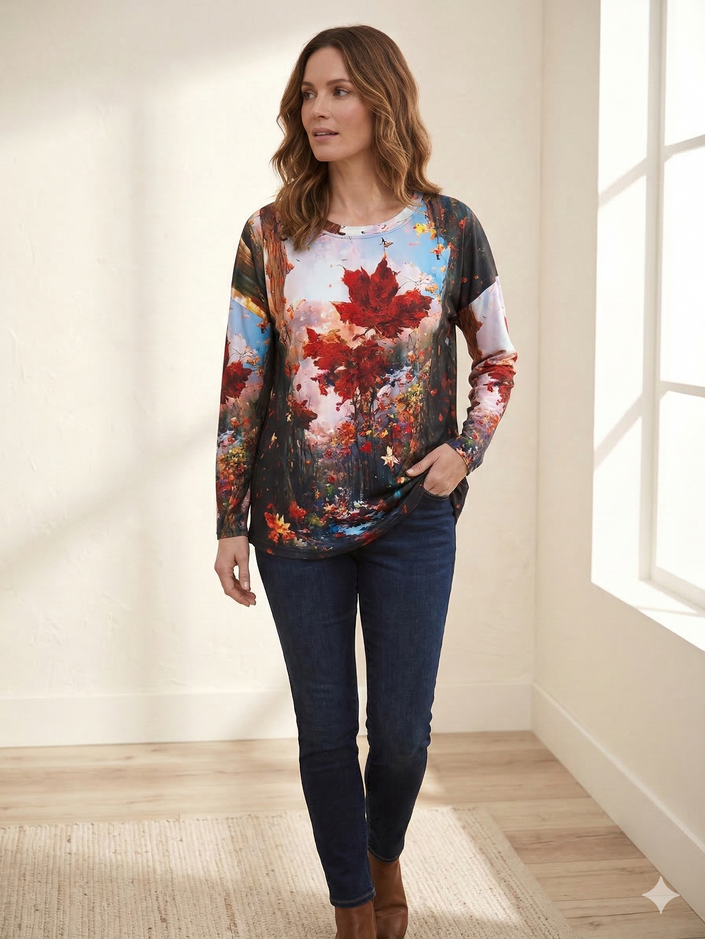Painterly Forest Long Sleeve Top