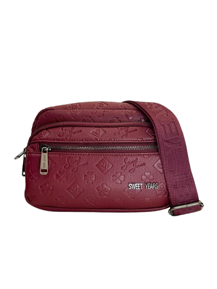 Sweet Years Embossed Crossbody Bag in Burgundy